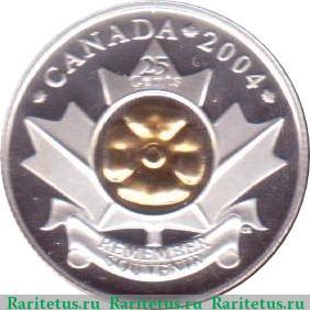 Реверс монеты 25 центов 2004 года   Канада