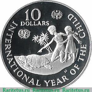 Реверс монеты 10 долларов 1982 года   Каймановы острова