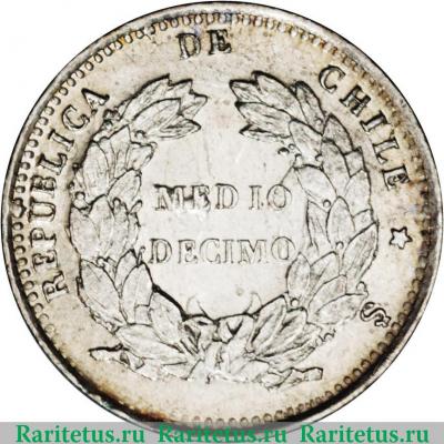 Реверс монеты ½ десимо 1865-1866 годов   Чили