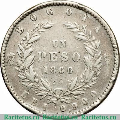 Реверс монеты 1 песо 1862-1868 годов   Колумбия