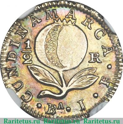 Реверс монеты ½ реала 1821 года   Колумбия