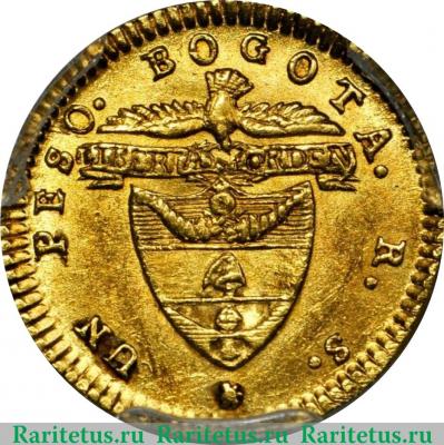 Реверс монеты 1 песо 1837-1846 годов   Колумбия