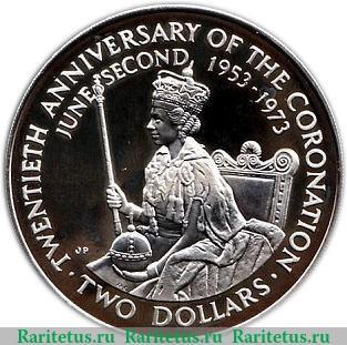 Реверс монеты 2 доллара 1973 года   Острова Кука