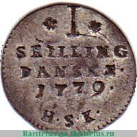 Реверс монеты 1 скиллинг 1779-1782 годов   Дания