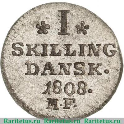 Реверс монеты 1 скиллинг 1808-1809 годов   Дания