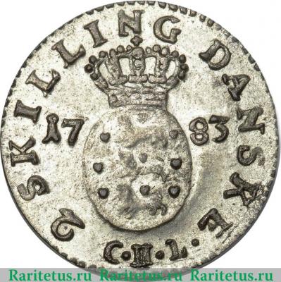 Реверс монеты 2 скиллинга 1778-1785 годов   Дания