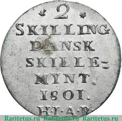 Реверс монеты 2 скиллинга 1801-1805 годов   Дания