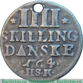 Реверс монеты 4 скиллинга 1764 года   Дания