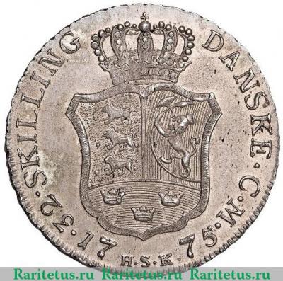 Реверс монеты 32 скиллинга 1775 года   Дания