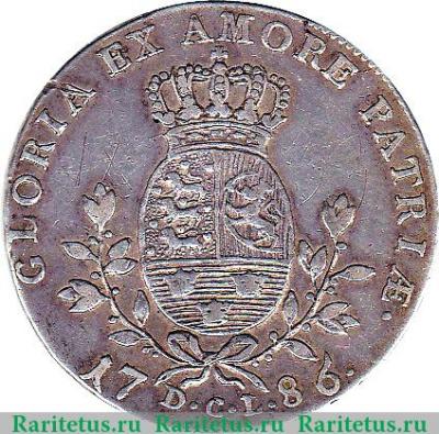Реверс монеты ½ спесие далера 1786 года   Дания