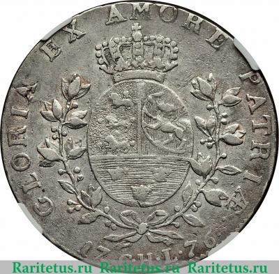Реверс монеты 1 спесие далер 1776-1780 годов   Дания