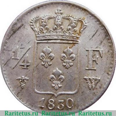 Реверс монеты ¼ франка 1825-1830 годов   Франция