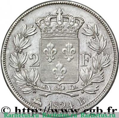 Реверс монеты 2 франка 1816-1824 годов   Франция