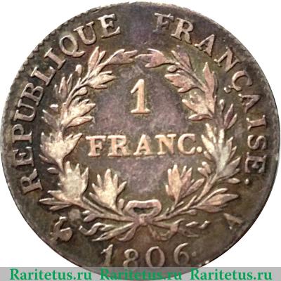 Реверс монеты 1 франк 1806-1807 годов   Франция