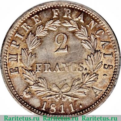 Реверс монеты 2 франка 1809-1815 годов   Франция