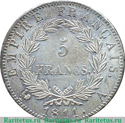 Реверс монеты 5 франков 1809-1814 годов   Франция