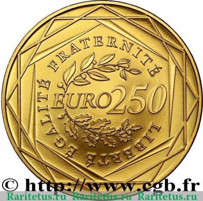 Реверс монеты 250 евро 2009 года   Франция