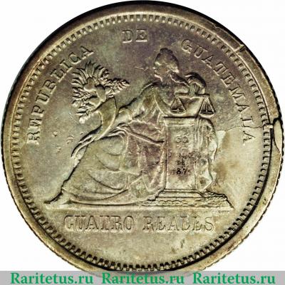 Реверс монеты 4 реала 1892 года   Гватемала