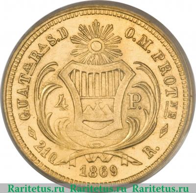 Реверс монеты 4 песо 1866-1869 годов   Гватемала
