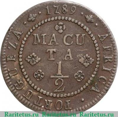 Реверс монеты ½ макуты 1789 года   Ангола