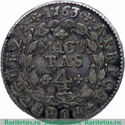 Реверс монеты 4 макуты 1762-1770 годов   Ангола