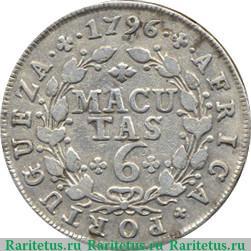 Реверс монеты 6 макуты 1789-1796 годов   Ангола