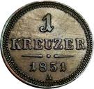 Реверс монеты 1 крейцер 1851 года   Австрия