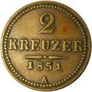 Реверс монеты 2 крейцера 1851 года   Австрия