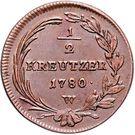 Реверс монеты ½ крейцера 1780 года   Австрия