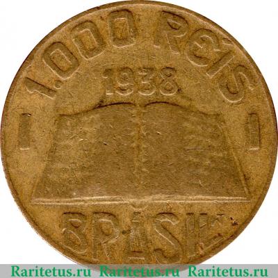 Реверс монеты 1000 рейсов 1936-1938 годов   Бразилия