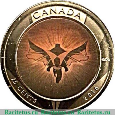 Реверс монеты 25 центов 2016 года   Канада