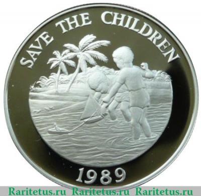 Реверс монеты 5 долларов 1989 года   Каймановы острова