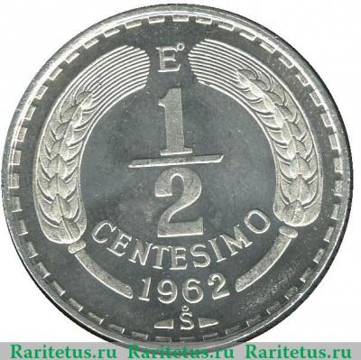 Реверс монеты ½ сентесимо 1962-1963 годов   Чили