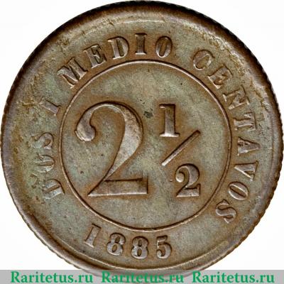 Реверс монеты 2½ сентаво 1885 года   Колумбия