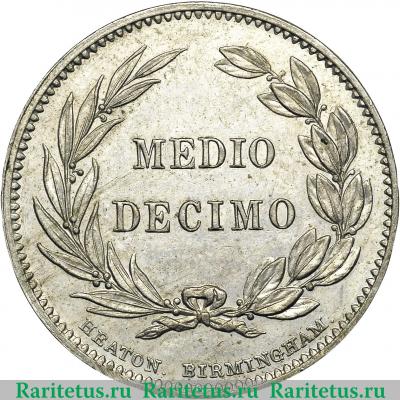 Реверс монеты ½ десимо 1884-1886 годов   Эквадор