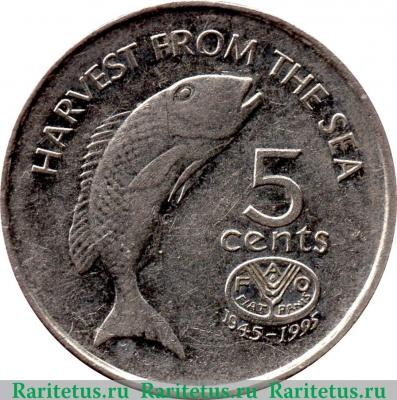 Реверс монеты 5 центов 1995 года   Фиджи