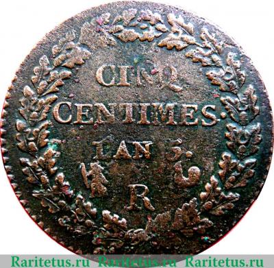 Реверс монеты 5 сантимов 1796-1800 годов   Франция