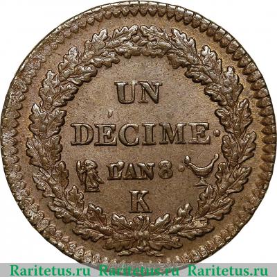 Реверс монеты 1 десим 1795-1800 годов   Франция