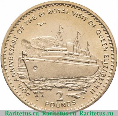 Реверс монеты 2 фунта (pounds) 1994 года   Гибралтар