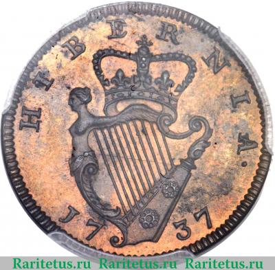 Реверс монеты 1 фартинг 1737-1738 годов   Ирландия