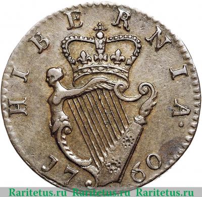 Реверс монеты 1 фартинг 1760 года   Ирландия
