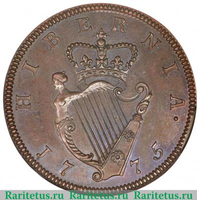Реверс монеты ½ пенни 1775-1782 годов   Ирландия