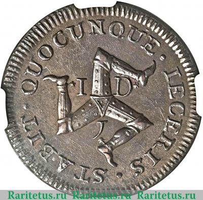 Реверс монеты 1 пенни 1733 года   Остров Мэн