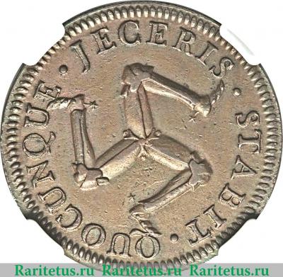 Реверс монеты 1 пенни 1758 года   Остров Мэн