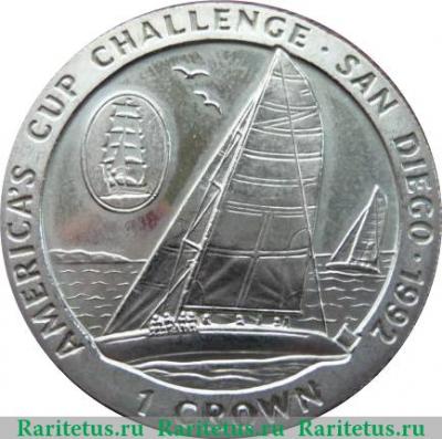 Реверс монеты 1 крона 1991 года   Остров Мэн
