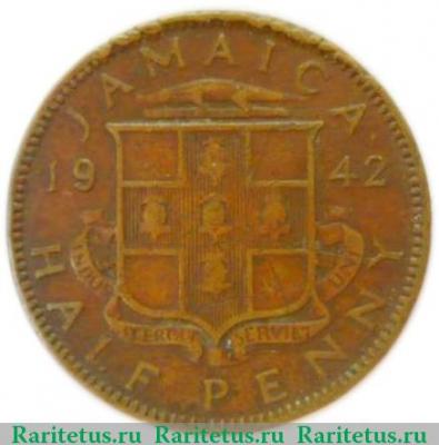 Реверс монеты ½ пенни 1938-1947 годов   Ямайка