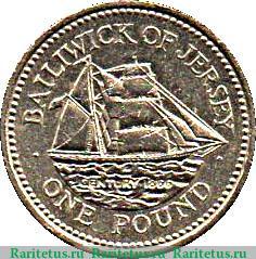 Реверс монеты 1 фунт 1993 года   Джерси