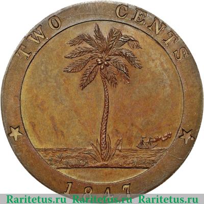 Реверс монеты 2 цента 1847 года   Либерия