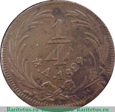 Реверс монеты ¼ реала 1829 года   Мексика