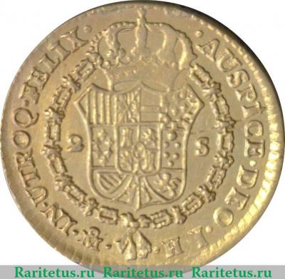 Реверс монеты 2 эскудо 1814-1821 годов   Мексика